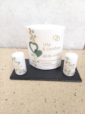 Hochzeitskerze "In Liebe vereint" inkl. kleinen Kerzen